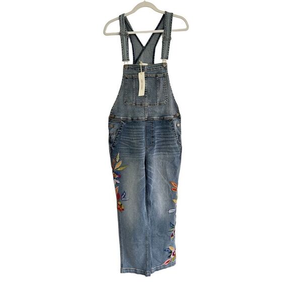 Driftwood Brady Boyfriend Overalls Feathery Leaf Blue Women's Size Large - Picture 4 of 11